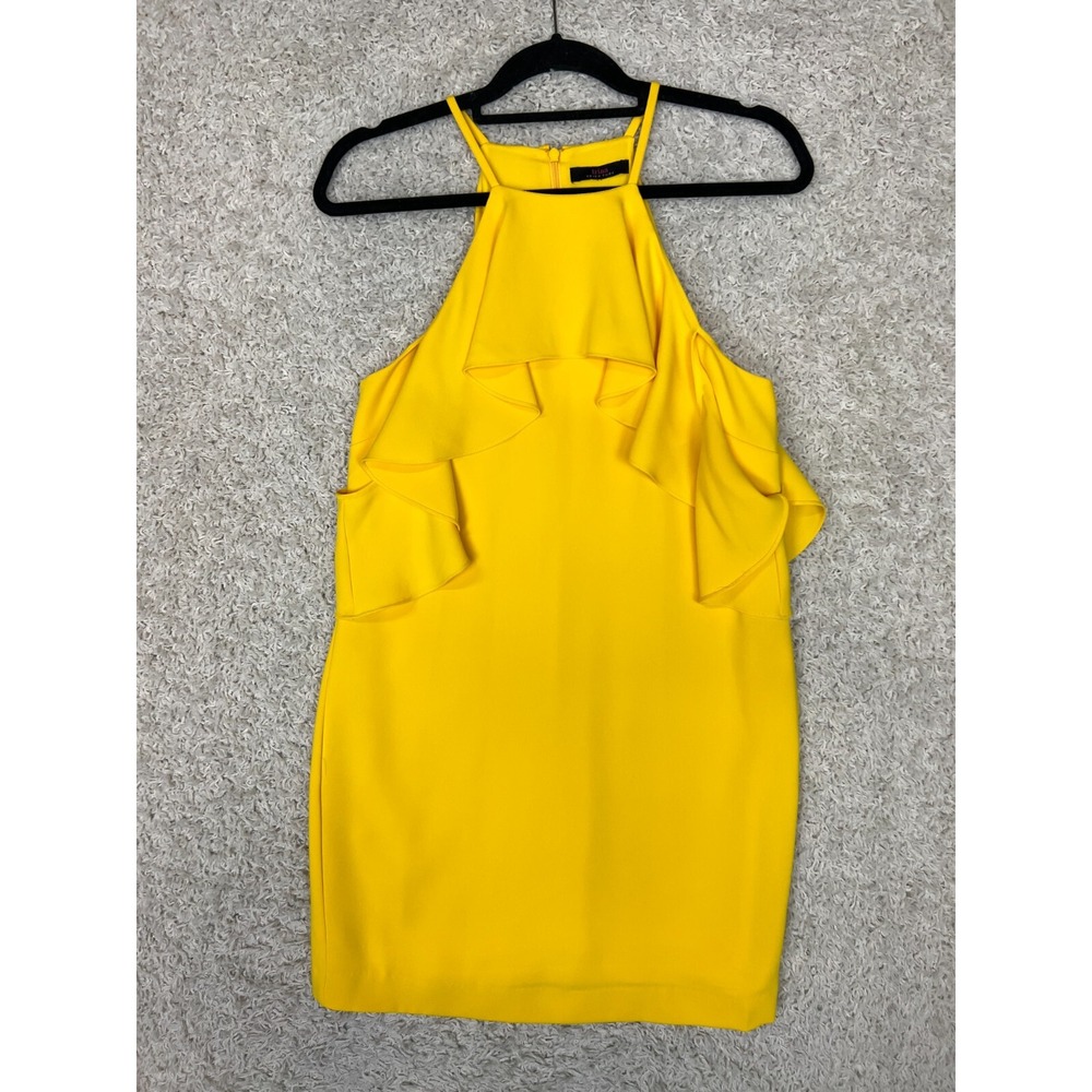 Trina Turk Dress Womens Medium Yellow Beachy Tropical Island Summer Cruise
